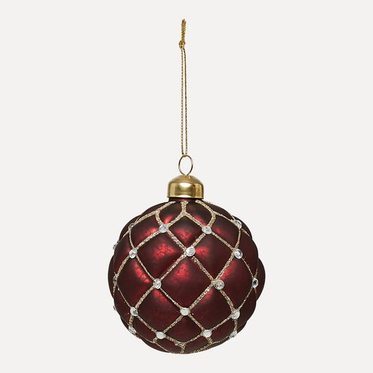 UND Glasskule Mørk Rød, diamanter & glitter