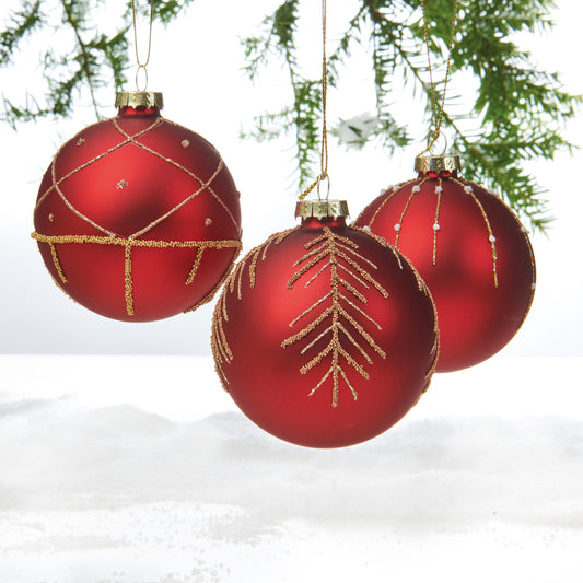 Juletrekule Rød med gull stripe