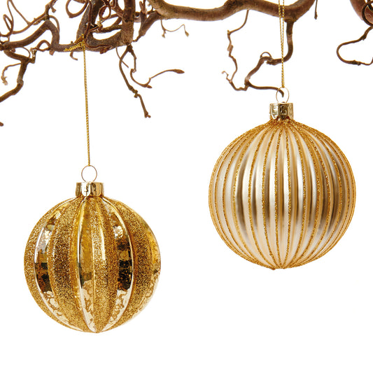 Juletrekule Gull/ glitterstripe